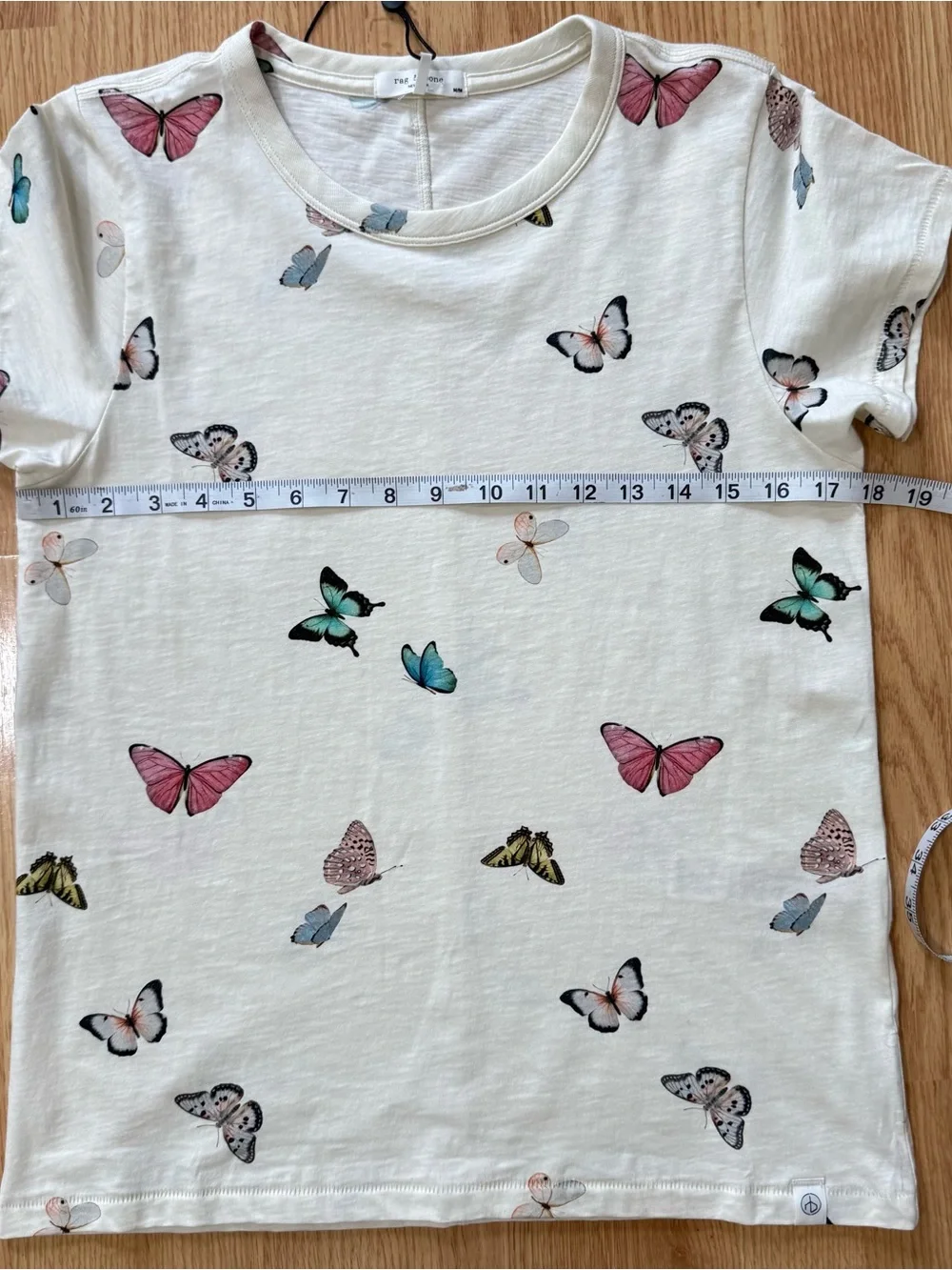 Rag & Bone Ozzy Butterfly Tee Ivory Multi Graphic T Shirt Womens Size M NWOT - Picture 8 of 9